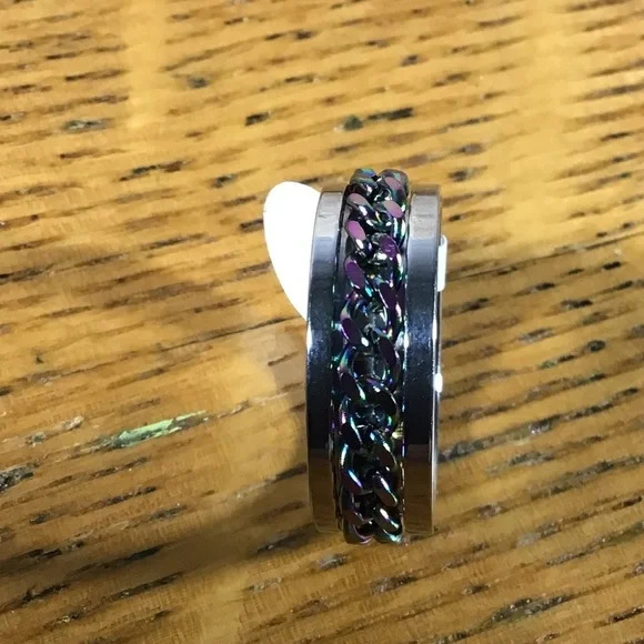 Silver Stainless Steel Rainbow Fidget Chain Band Ring - Picture 5 of 5